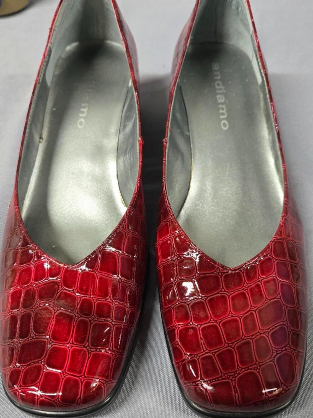 Andiamo Red Leather Square Toe Ballet Flats Size 10
